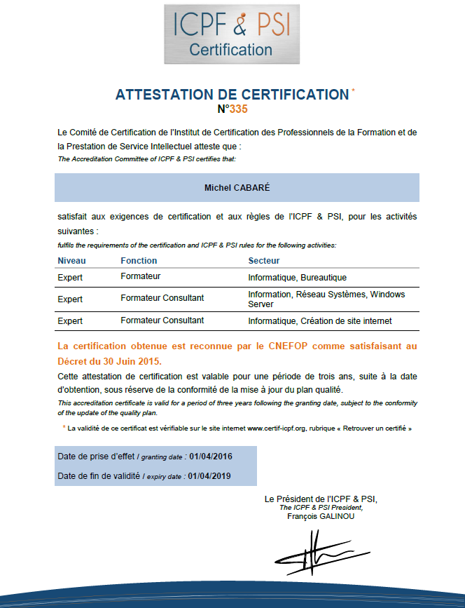 cartification qualite icpf-psi cabaré formation